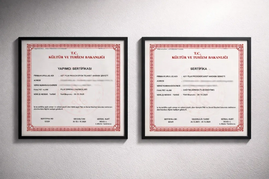 辛尤里影视制作许可证书展示